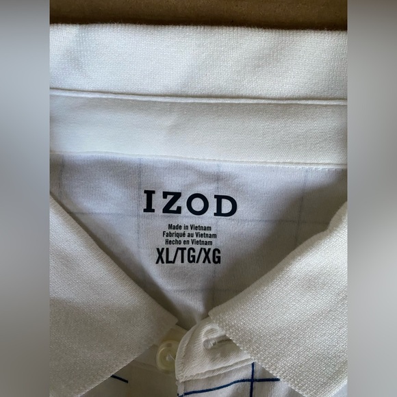 IZOD Men's White and Navy Grid Polo Shirt - Picture 6 of 7